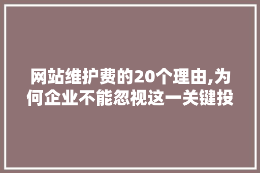 网站维护费的20个理由,为何企业不能忽视这一关键投入 网站维护费的20个理由,为何企业不能忽视这一关键投入 百度SEO