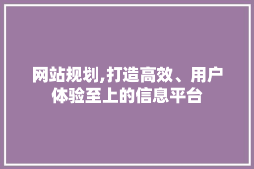 网站规划,打造高效、用户体验至上的信息平台