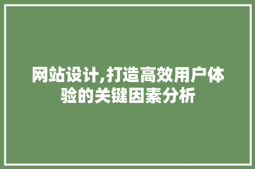 网站设计,打造高效用户体验的关键因素分析