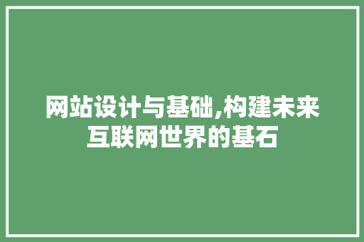 网站设计与基础,构建未来互联网世界的基石 网站设计与基础,构建未来互联网世界的基石 网站建设公司