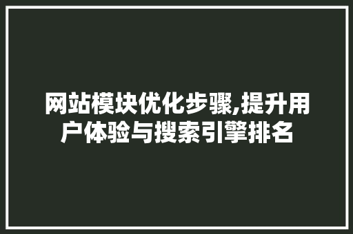 网站模块优化步骤,提升用户体验与搜索引擎排名 网站模块优化步骤,提升用户体验与搜索引擎排名 网站建设公司
