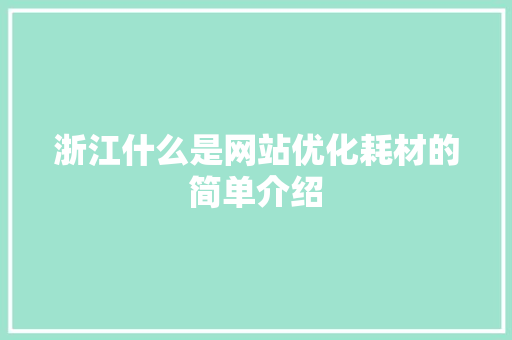 浙江什么是网站优化耗材的简单介绍