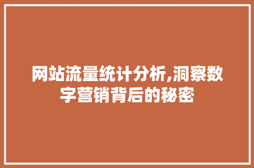 网站流量统计分析,洞察数字营销背后的秘密 网站流量统计分析,洞察数字营销背后的秘密 神马SEO