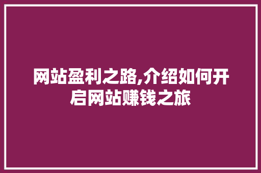 网站盈利之路,介绍如何开启网站赚钱之旅 网站盈利之路,介绍如何开启网站赚钱之旅 网站建设公司