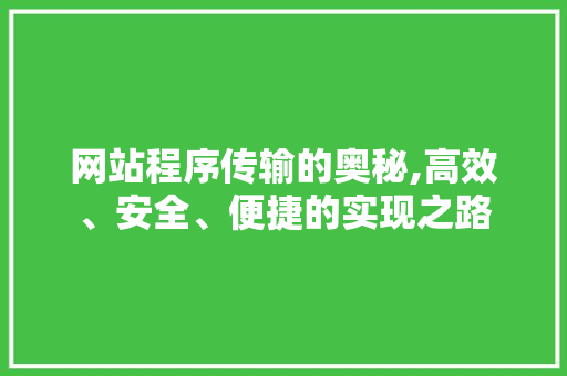 网站程序传输的奥秘,高效、安全、便捷的实现之路