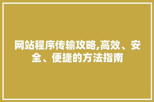 网站程序传输攻略,高效、安全、便捷的方法指南