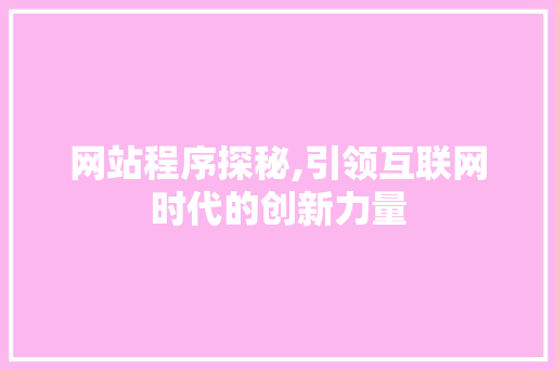 网站程序探秘,引领互联网时代的创新力量
