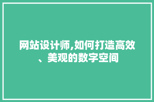 网站设计师,如何打造高效、美观的数字空间