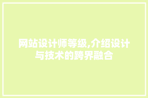 网站设计师等级,介绍设计与技术的跨界融合