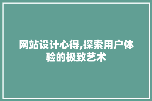 网站设计心得,探索用户体验的极致艺术