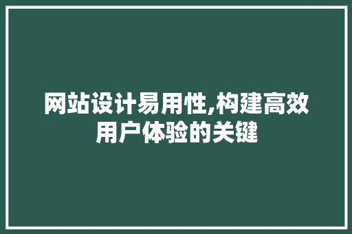 网站设计易用性,构建高效用户体验的关键