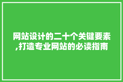 网站设计的二十个关键要素,打造专业网站的必读指南