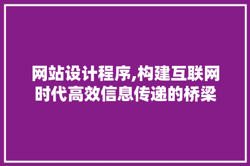 网站设计程序,构建互联网时代高效信息传递的桥梁