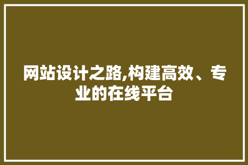 网站设计之路,构建高效、专业的在线平台 网站设计之路,构建高效、专业的在线平台 神马SEO
