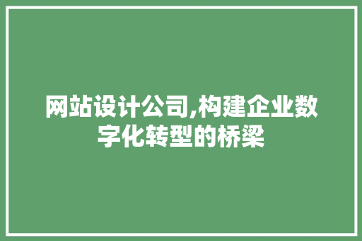 网站设计公司,构建企业数字化转型的桥梁