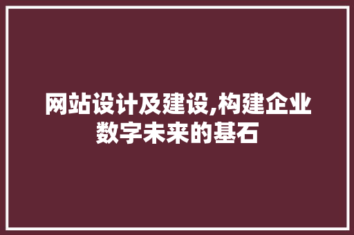 网站设计及建设,构建企业数字未来的基石