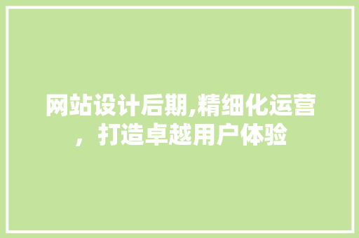 网站设计后期,精细化运营，打造卓越用户体验