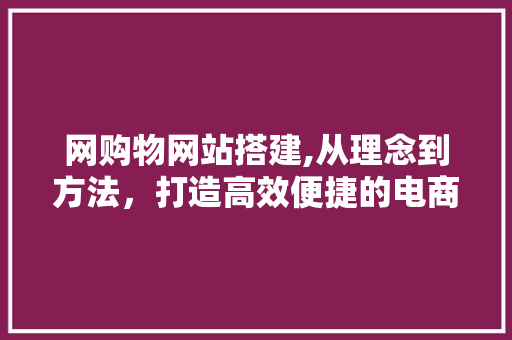 网购物网站搭建,从理念到方法，打造高效便捷的电商平台