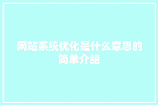 网站系统优化是什么意思的简单介绍 网站系统优化是什么意思的简单介绍 SEO关键词