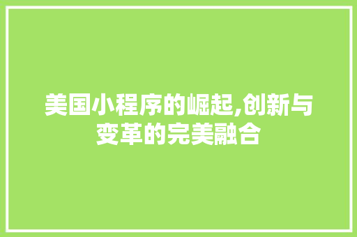 美国小程序的崛起,创新与变革的完美融合 美国小程序的崛起,创新与变革的完美融合 百度SEO