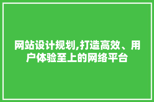 网站设计规划,打造高效、用户体验至上的网络平台