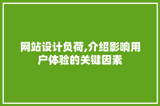 网站设计负荷,介绍影响用户体验的关键因素