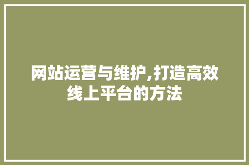 网站运营与维护,打造高效线上平台的方法