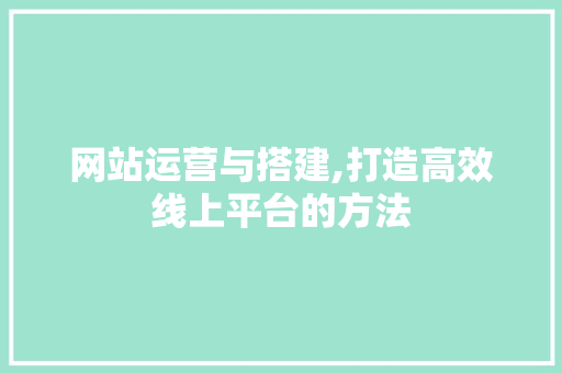 网站运营与搭建,打造高效线上平台的方法