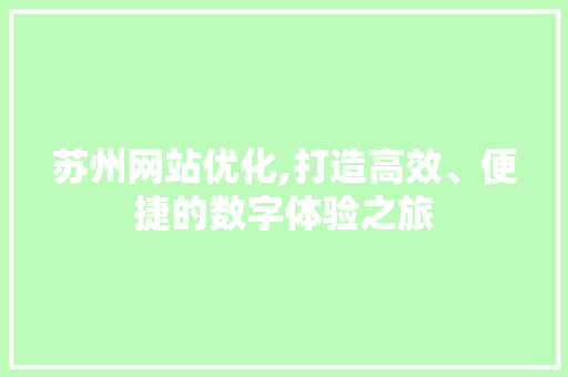 苏州网站优化,打造高效、便捷的数字体验之旅