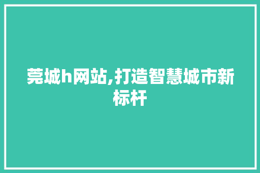 莞城h网站,打造智慧城市新标杆