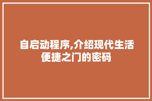 自启动程序,介绍现代生活便捷之门的密码
