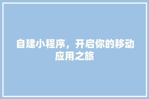 自建小程序，开启你的移动应用之旅 自建小程序，开启你的移动应用之旅 搜狗SEO
