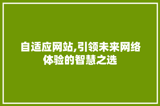 自适应网站,引领未来网络体验的智慧之选