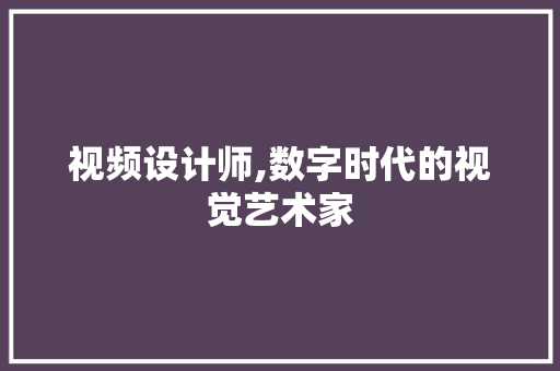 视频设计师,数字时代的视觉艺术家