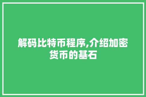 解码比特币程序,介绍加密货币的基石 解码比特币程序,介绍加密货币的基石 搜狗SEO