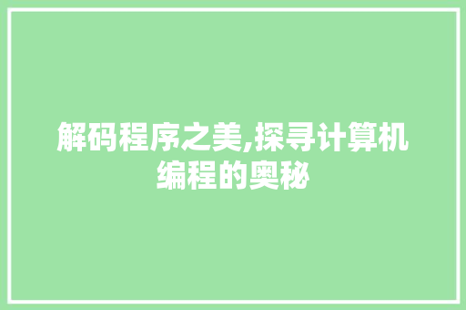 解码程序之美,探寻计算机编程的奥秘