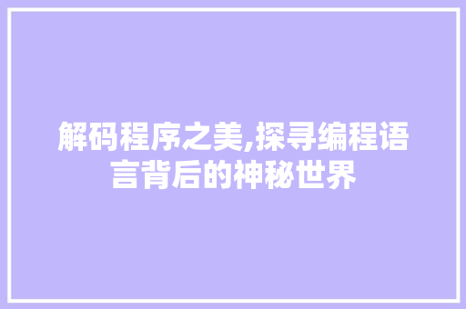 解码程序之美,探寻编程语言背后的神秘世界