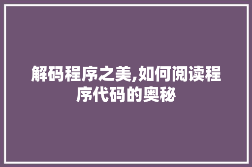 解码程序之美,如何阅读程序代码的奥秘