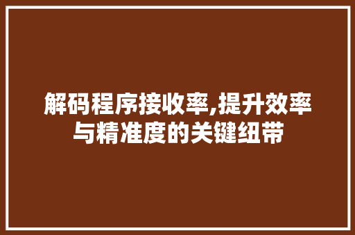 解码程序接收率,提升效率与精准度的关键纽带