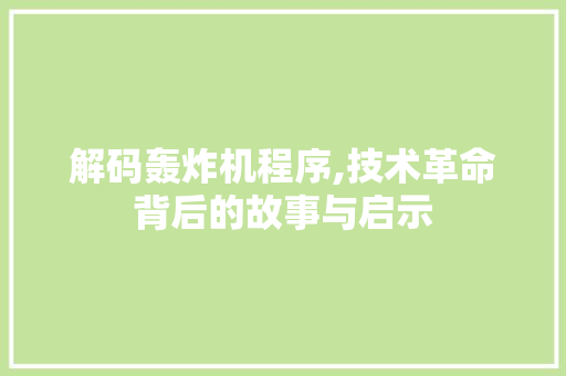 解码轰炸机程序,技术革命背后的故事与启示