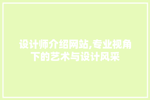 设计师介绍网站,专业视角下的艺术与设计风采