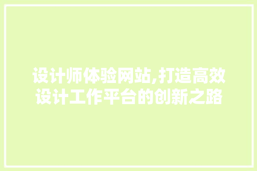 设计师体验网站,打造高效设计工作平台的创新之路