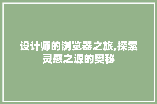 设计师的浏览器之旅,探索灵感之源的奥秘