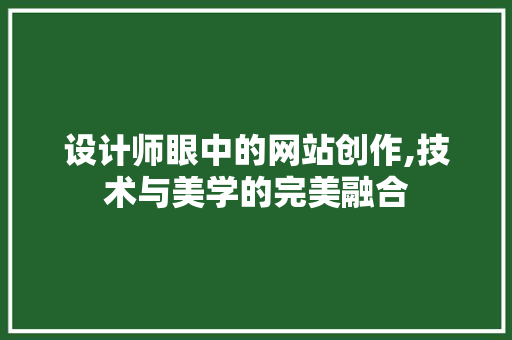 设计师眼中的网站创作,技术与美学的完美融合 设计师眼中的网站创作,技术与美学的完美融合 SEO关键词