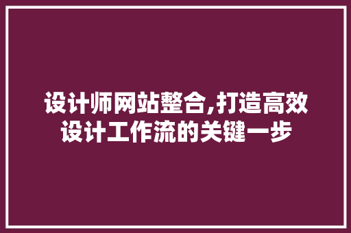 设计师网站整合,打造高效设计工作流的关键一步