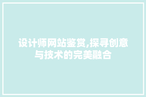 设计师网站鉴赏,探寻创意与技术的完美融合