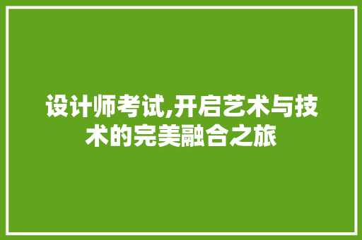 设计师考试,开启艺术与技术的完美融合之旅