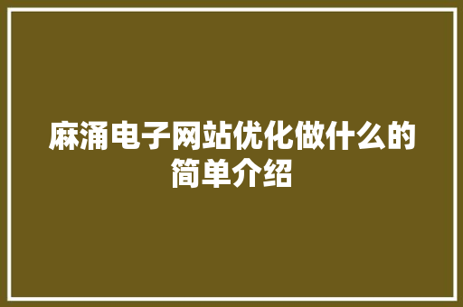 麻涌电子网站优化做什么的简单介绍 麻涌电子网站优化做什么的简单介绍 SEO关键词