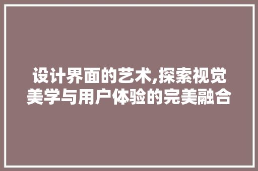设计界面的艺术,探索视觉美学与用户体验的完美融合 设计界面的艺术,探索视觉美学与用户体验的完美融合 神马SEO