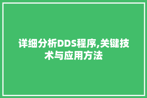 详细分析DDS程序,关键技术与应用方法